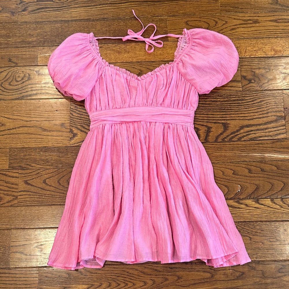 Pink Puff Sleeve Mini Dress